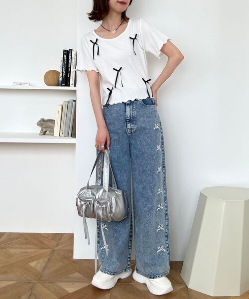 MAJESTIC LEGON（マジェスティックレゴン）の「アソートリボンTシャツ（Tシャツ/カットソー・レディース・ブルー/オフホワイト/ブルー系その他2・MEDIUM）」の5枚目の写真