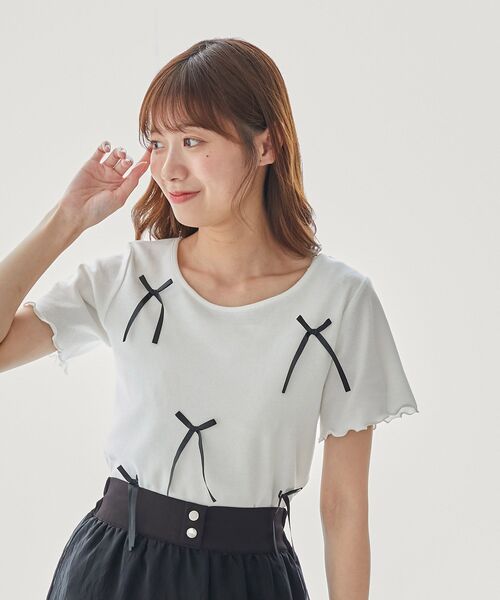 MAJESTIC LEGON（マジェスティックレゴン）の「アソートリボンTシャツ（Tシャツ/カットソー・レディース・ブルー/オフホワイト/ブルー系その他2・MEDIUM）」の9枚目の写真