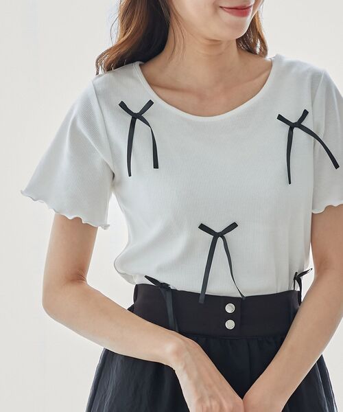 MAJESTIC LEGON（マジェスティックレゴン）の「アソートリボンTシャツ（Tシャツ/カットソー・レディース・ブルー/オフホワイト/ブルー系その他2・MEDIUM）」の10枚目の写真