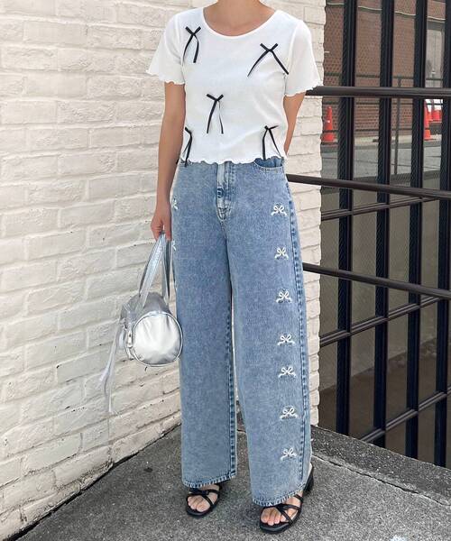 MAJESTIC LEGON（マジェスティックレゴン）の「アソートリボンTシャツ（Tシャツ/カットソー・レディース・ブルー/オフホワイト/ブルー系その他2・MEDIUM）」の11枚目の写真