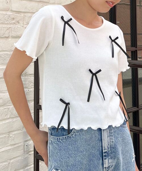 MAJESTIC LEGON（マジェスティックレゴン）の「アソートリボンTシャツ（Tシャツ/カットソー・レディース・ブルー/オフホワイト/ブルー系その他2・MEDIUM）」の14枚目の写真