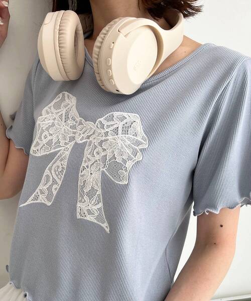 MAJESTIC LEGON（マジェスティックレゴン）の「アソートリボンTシャツ（Tシャツ/カットソー・レディース・ブルー/オフホワイト/ブルー系その他2・MEDIUM）」の18枚目の写真