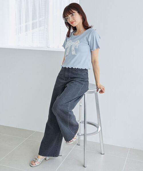 MAJESTIC LEGON（マジェスティックレゴン）の「アソートリボンTシャツ（Tシャツ/カットソー・レディース・ブルー/オフホワイト/ブルー系その他2・MEDIUM）」の19枚目の写真