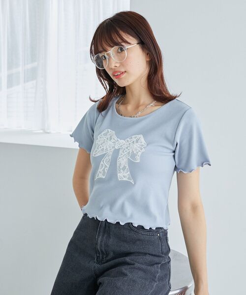 MAJESTIC LEGON（マジェスティックレゴン）の「アソートリボンTシャツ（Tシャツ/カットソー・レディース・ブルー/オフホワイト/ブルー系その他2・MEDIUM）」の20枚目の写真