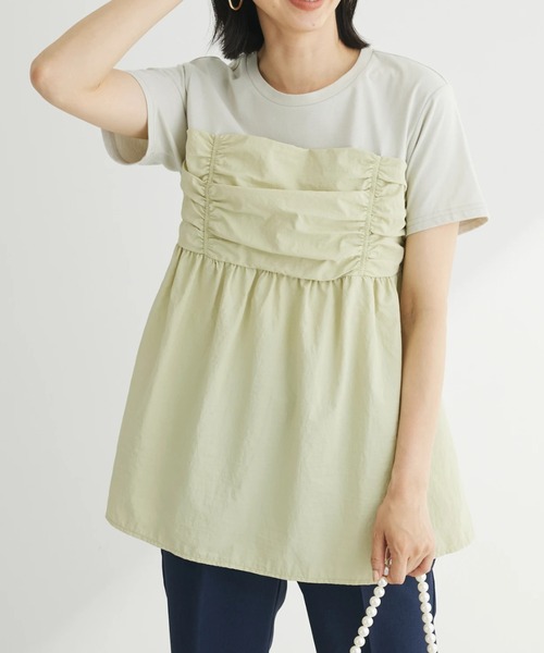 Green　Parks（グリーンパークス）の「ミディ丈ビスチェドッキングプルオーバー（Tシャツ/カットソー・レディース・ホワイト系その他2/ライトグリーン/ブラック・FREE）」の3枚目の写真