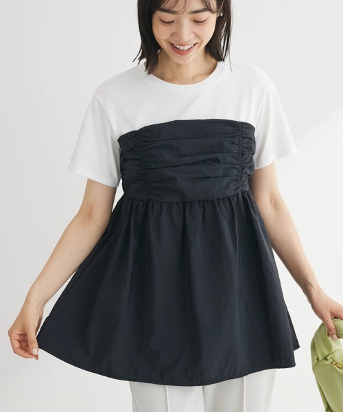 Green　Parks（グリーンパークス）の「ミディ丈ビスチェドッキングプルオーバー（Tシャツ/カットソー・レディース・ホワイト系その他2/ライトグリーン/ブラック・FREE）」の2枚目の写真