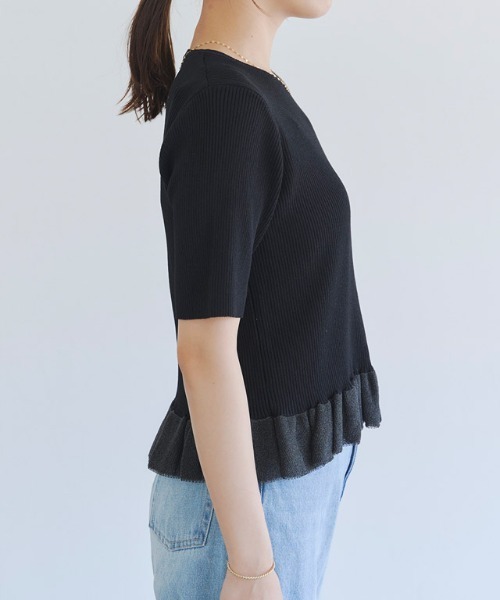 Massimo Dutti ブラックニット フリル ピンクゴールドラメ