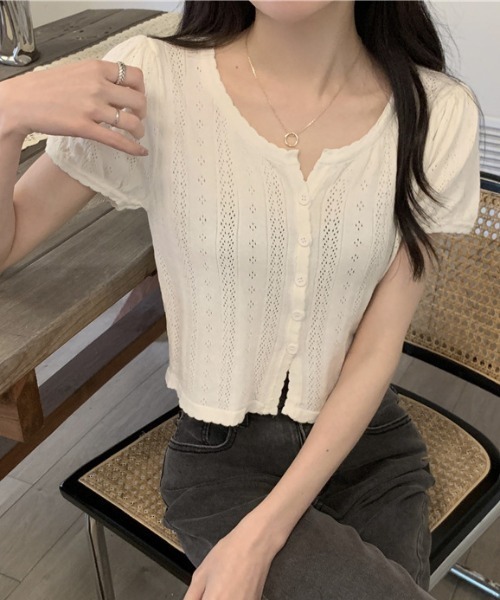 Achic(アシック)の「二ットカーディガン(Tシャツ/カットソー・レディース・オフホワイト/ピンク/ベージュ・M)」の12枚目の写真