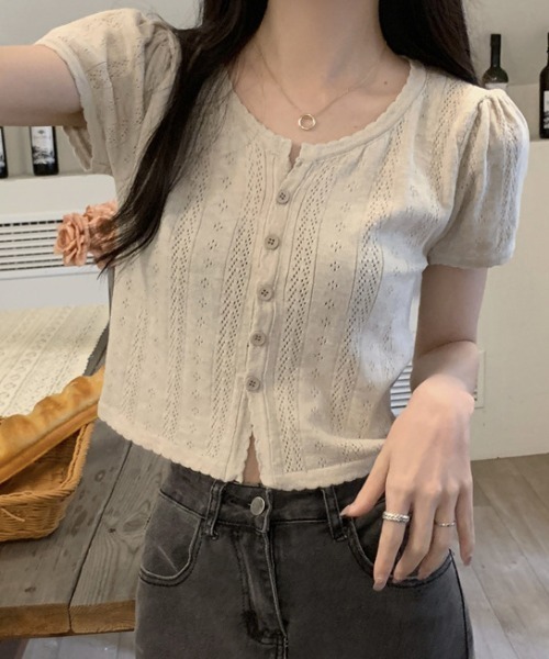Achic(アシック)の「二ットカーディガン(Tシャツ/カットソー・レディース・オフホワイト/ピンク/ベージュ・M)」の13枚目の写真