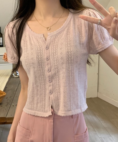 Achic(アシック)の「二ットカーディガン(Tシャツ/カットソー・レディース・オフホワイト/ピンク/ベージュ・M)」の8枚目の写真