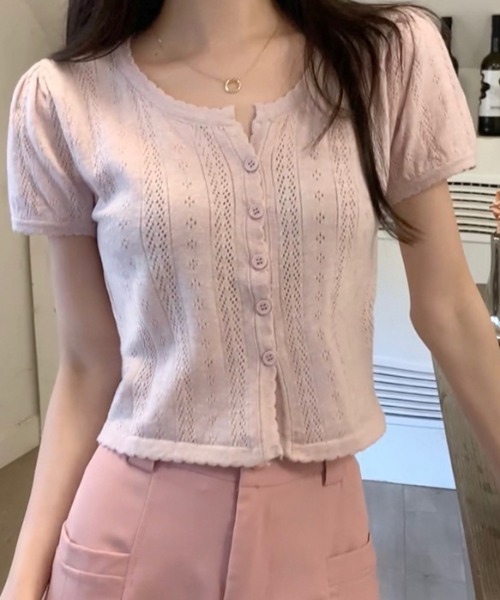 Achic(アシック)の「二ットカーディガン(Tシャツ/カットソー・レディース・オフホワイト/ピンク/ベージュ・M)」の9枚目の写真