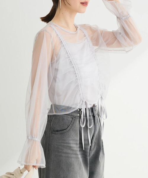 ELENCARE DUE(エレンカーレデュエ)の「・ELENCARE DUE チュールギャザーブラウス(シャツ/ブラウス・レディース・グレー/ブラック/アイボリー・FREE)」の3枚目の写真