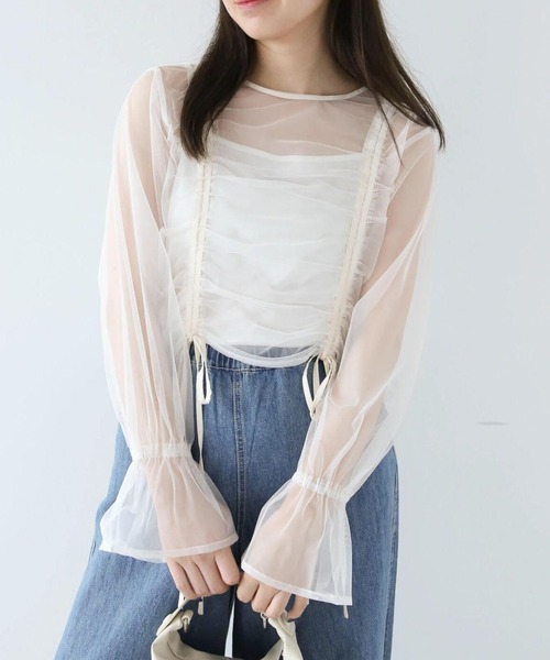 ELENCARE DUE(エレンカーレデュエ)の「・ELENCARE DUE チュールギャザーブラウス(シャツ/ブラウス・レディース・グレー/ブラック/アイボリー・FREE)」の2枚目の写真