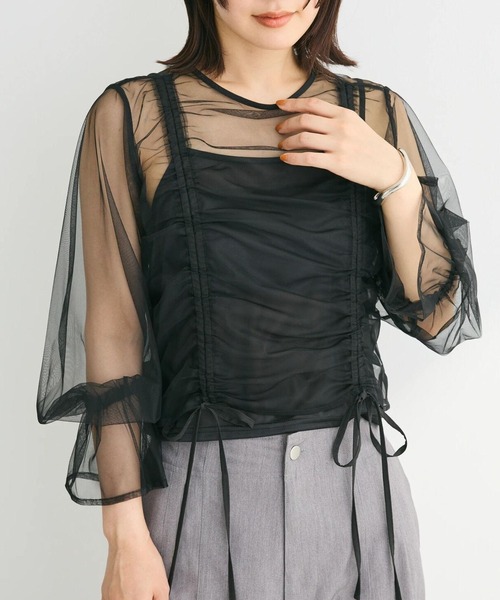 ELENCARE DUE(エレンカーレデュエ)の「・ELENCARE DUE チュールギャザーブラウス(シャツ/ブラウス・レディース・グレー/ブラック/アイボリー・FREE)」の1枚目の写真