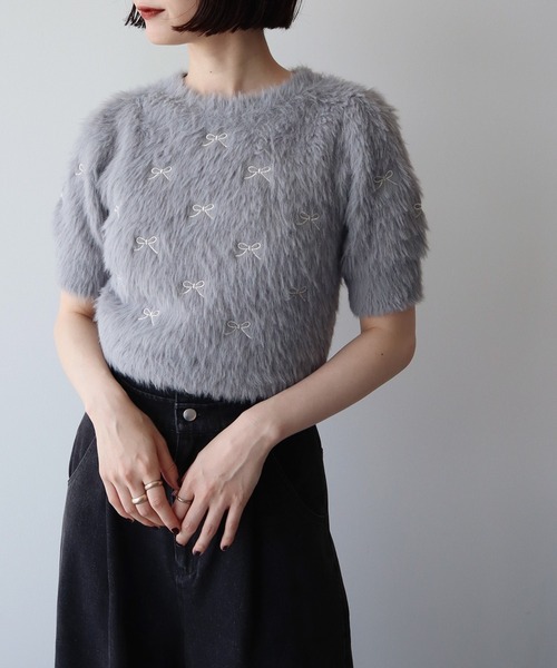 ニット セーター リボン刺繍フェザーニットプルオーバー レディース リボン刺繍フェザーニットプルオーバー / earth music&ecology