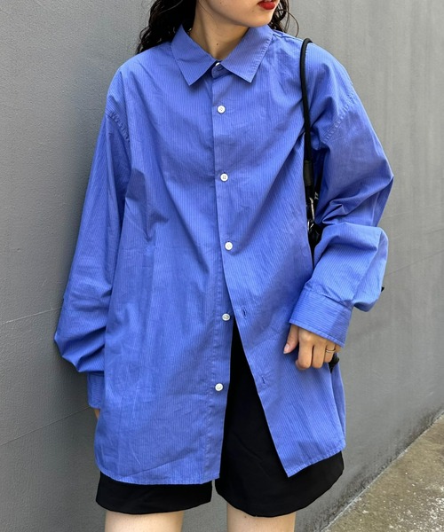 CIAOPANIC TYPY（チャオパニックティピー）の「針抜きストライプレギュラーカラーシャツ（シャツ/ブラウス・メンズ・カーキ/ブラウン/ブルー/グレー・LARGE/MEDIUM）」の4枚目の写真