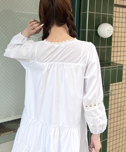 セール】フリンジリボンレースティアードミニワンピース