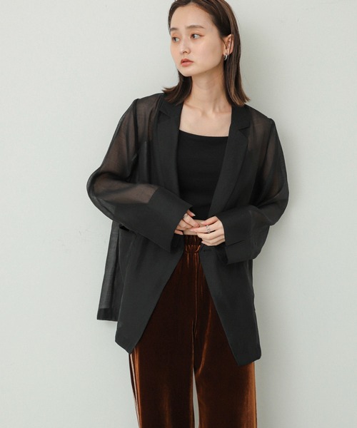 SENSE OF PLACE by URBAN RESEARCH（センスオブプレイスバイアーバンリサーチ）の「シアーテーラードジャケット（テーラードジャケット・レディース・ブラウン/ブラック・ONE）」の4枚目の写真