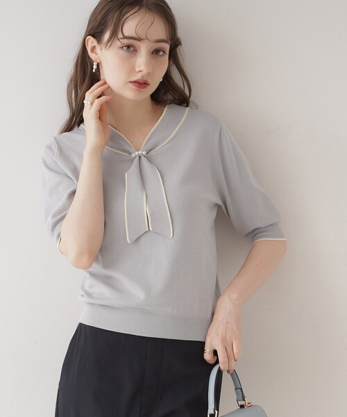 couture brooch（クチュールブローチ）の「◆【上品なアクセントをプラス】配色フェイクパールタイ（ニット/セーター・レディース・ブルー系9/アイボリー系4/ブラック系4・36/38/42）」の3枚目の写真