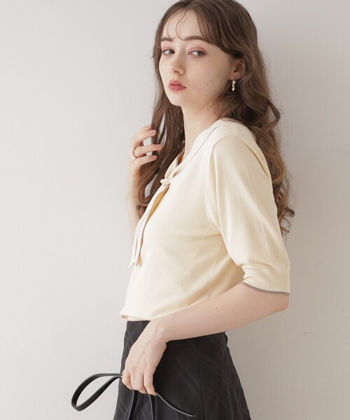 couture brooch（クチュールブローチ）の「◆【上品なアクセントをプラス】配色フェイクパールタイ（ニット/セーター・レディース・ブルー系9/アイボリー系4/ブラック系4・36/38/42）」の8枚目の写真