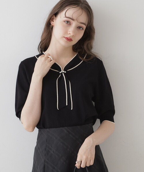 couture brooch（クチュールブローチ）の「◆【上品なアクセントをプラス】配色フェイクパールタイ（ニット/セーター・レディース・ブルー系9/アイボリー系4/ブラック系4・36/38/42）」の17枚目の写真