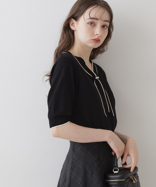 couture brooch（クチュールブローチ）の「◆【上品なアクセントをプラス】配色フェイクパールタイ（ニット/セーター・レディース・ブルー系9/アイボリー系4/ブラック系4・36/38/42）」の18枚目の写真