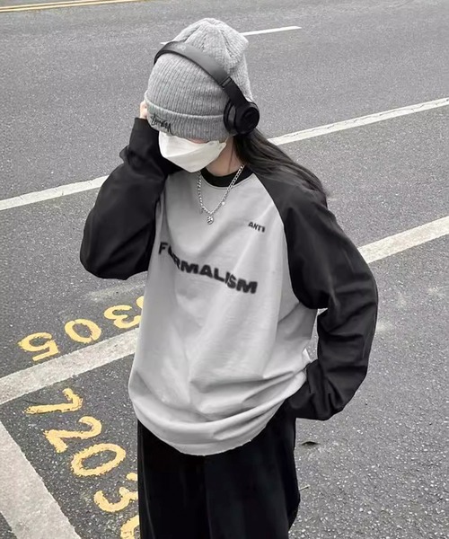 lilful(リルフル)の「フロントデザイン ラグランロンT(Tシャツ/カットソー・レディース・グレー/ブラック系その他/ホワイト・M/L)」の6枚目の写真