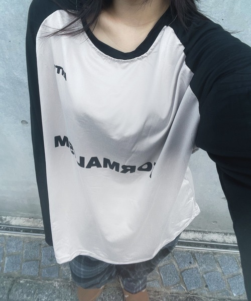 lilful(リルフル)の「フロントデザイン ラグランロンT(Tシャツ/カットソー・レディース・グレー/ブラック系その他/ホワイト・M/L)」の8枚目の写真