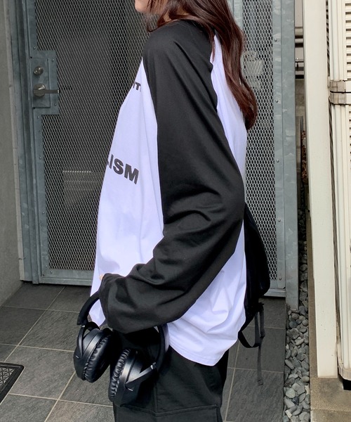 lilful(リルフル)の「フロントデザイン ラグランロンT(Tシャツ/カットソー・レディース・グレー/ブラック系その他/ホワイト・M/L)」の13枚目の写真