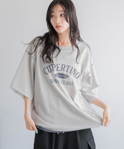 LOWRYS FARM(ローリーズファーム)の「チュールカサネロゴTSS 144619(Tシャツ/カットソー・レディース・グレー/チャコールグレー/ホワイト・FREE)」の3枚目の写真