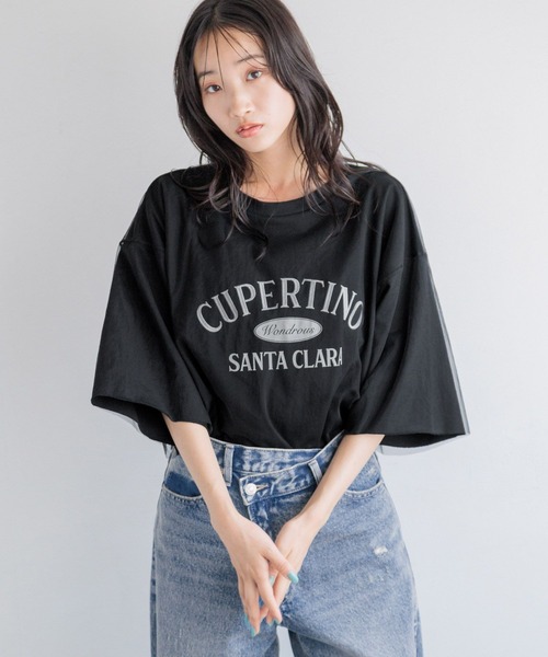 LOWRYS FARM(ローリーズファーム)の「チュールカサネロゴTSS 144619(Tシャツ/カットソー・レディース・グレー/チャコールグレー/ホワイト・FREE)」の1枚目の写真