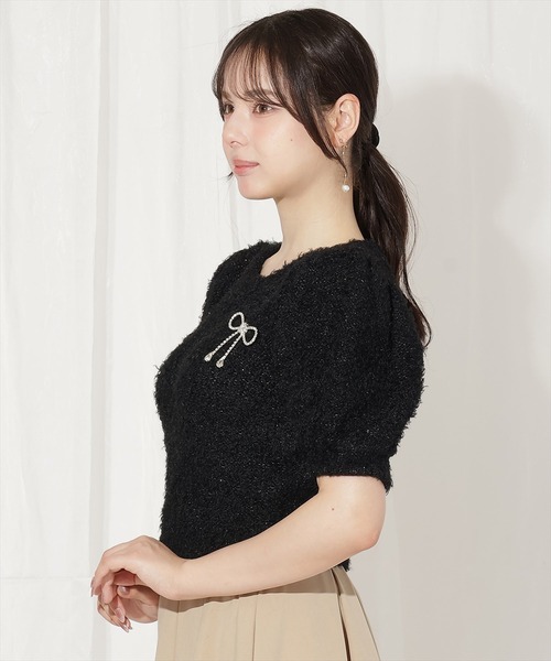 WILLSELECTION（ウィルセレクション）の「リボンブローチ付きテディヤーンニット（ニット/セーター・レディース・ピンク/ボルドー/イエロー/ミント/ラベンダー/ベージュ/オフホワイト/ブラック・FREE）」の14枚目の写真