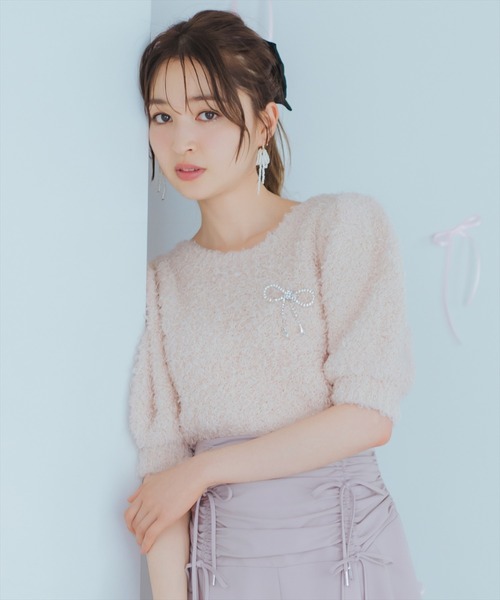 WILLSELECTION（ウィルセレクション）の「リボンブローチ付きテディヤーンニット（ニット/セーター・レディース・ピンク/ボルドー/イエロー/ミント/ラベンダー/ベージュ/オフホワイト/ブラック・FREE）」の19枚目の写真