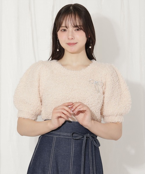 WILLSELECTION（ウィルセレクション）の「リボンブローチ付きテディヤーンニット（ニット/セーター・レディース・ピンク/ボルドー/イエロー/ミント/ラベンダー/ベージュ/オフホワイト/ブラック・FREE）」の22枚目の写真