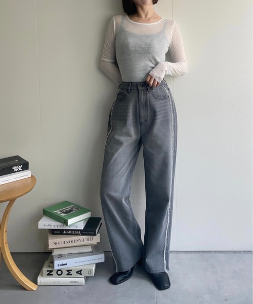 ap retro（アプレトロ）の「サイドフリンジスリットデニムパンツ / ルーズデニムパンツ（デニムパンツ・レディース・ネイビー/ブルー/グレー・MEDIUM/LARGE）」の12枚目の写真