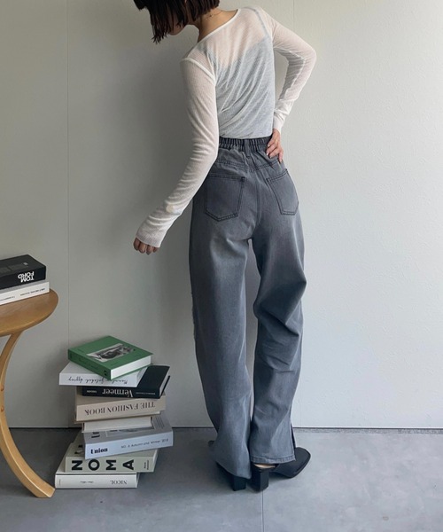 ap retro（アプレトロ）の「サイドフリンジスリットデニムパンツ / ルーズデニムパンツ（デニムパンツ・レディース・ネイビー/ブルー/グレー・MEDIUM/LARGE）」の10枚目の写真