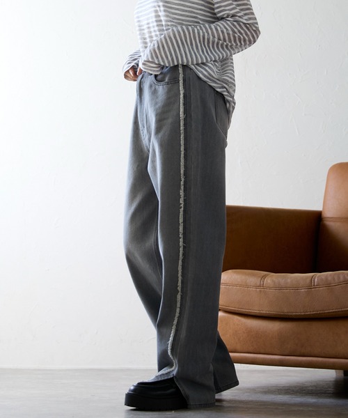 ap retro（アプレトロ）の「サイドフリンジスリットデニムパンツ / ルーズデニムパンツ（デニムパンツ・レディース・ネイビー/ブルー/グレー・MEDIUM/LARGE）」の19枚目の写真