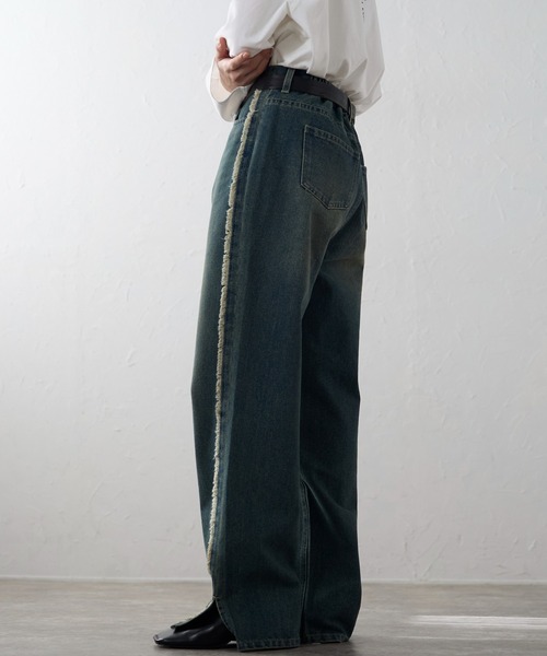 ap retro（アプレトロ）の「サイドフリンジスリットデニムパンツ / ルーズデニムパンツ（デニムパンツ・レディース・ネイビー/ブルー/グレー・MEDIUM/LARGE）」の16枚目の写真