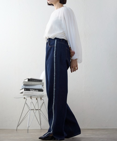 ap retro（アプレトロ）の「サイドフリンジスリットデニムパンツ / ルーズデニムパンツ（デニムパンツ・レディース・ネイビー/ブルー/グレー・MEDIUM/LARGE）」の22枚目の写真