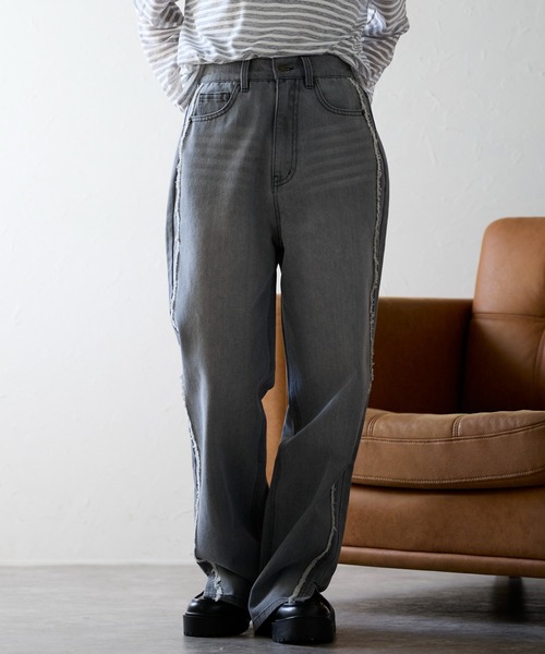 ap retro（アプレトロ）の「サイドフリンジスリットデニムパンツ / ルーズデニムパンツ（デニムパンツ・レディース・ネイビー/ブルー/グレー・MEDIUM/LARGE）」の20枚目の写真