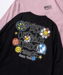 SMILEY FACE/スマイリーフェイス オーバーサイズ 袖プリント バックプリント ロゴ ワンポイント刺繍 ロングスリーブTシャツ/ロンT/レディース メンズ