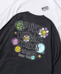 SMILEY FACE/スマイリーフェイス オーバーサイズ 袖プリント バックプリント ロゴ ワンポイント刺繍 ロングスリーブTシャツ/ロンT/レディース メンズ