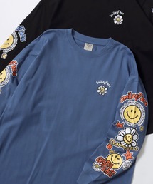 SMILEY FACE/スマイリーフェイス オーバーサイズ 袖プリント バックプリント ロゴ ワンポイント刺繍 ロングスリーブTシャツ/ロンT/レディース メンズ