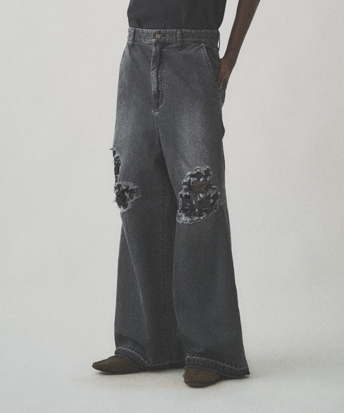 セール】DAMAGE WIDE DENIM PANTS（デニムパンツ）｜JUHA（ユハ