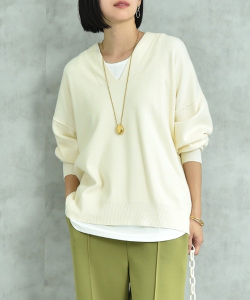 actuel（アクチュエル）の「【ａｃｔｕｅｌ】スウェットライクＶネックプルオーバー（ニット/セーター・レディース・オフホワイト/グレー/ブルー/ブラック・FREE）」の2枚目の写真