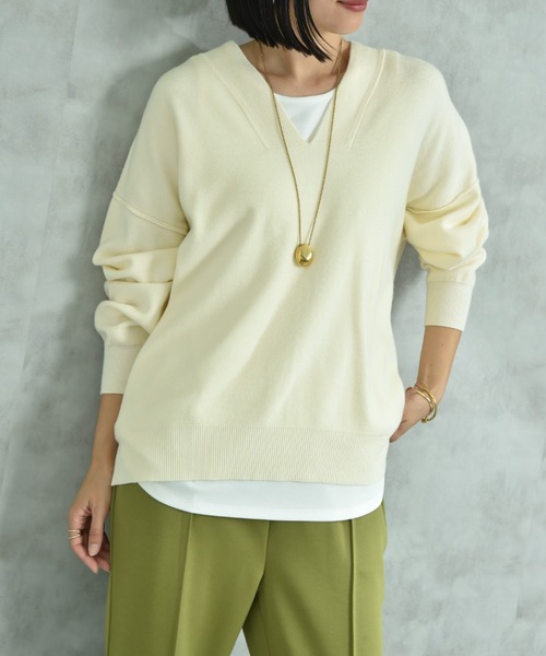 actuel（アクチュエル）の「【ａｃｔｕｅｌ】スウェットライクＶネックプルオーバー（ニット/セーター・レディース・オフホワイト/グレー/ブルー/ブラック・FREE）」の8枚目の写真