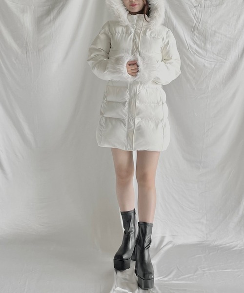 【新品】マークアンドロナ・ロングダウン・2WAYフード付ダウン・ホワイト 46 フード付きロングダウンコート／タフタ｜ダウン/中綿コート