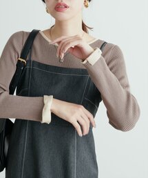 袖口リボン配色リブニット