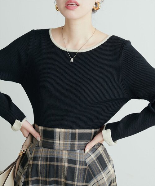 natural couture(ナチュラルクチュール)の「袖口リボン配色リブニット(ニット/セーター・レディース・モカ/サックスブルー/アイボリー/ブラック・FREE)」の11枚目の写真