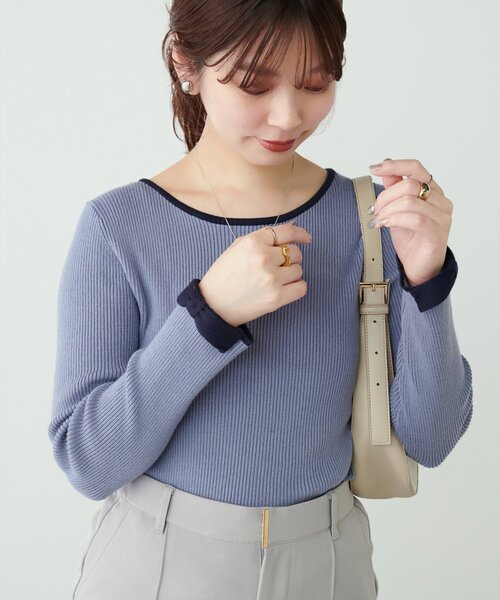 natural couture(ナチュラルクチュール)の「袖口リボン配色リブニット(ニット/セーター・レディース・モカ/サックスブルー/アイボリー/ブラック・FREE)」の21枚目の写真